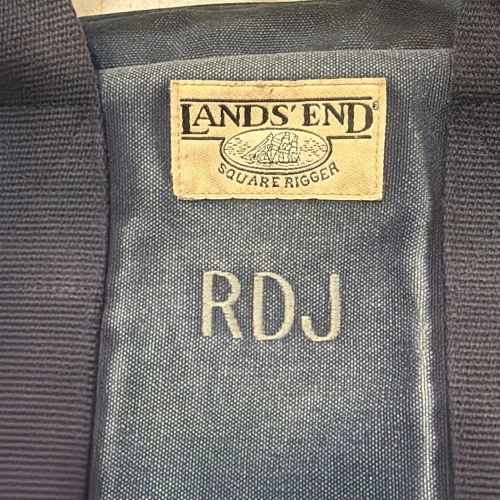 Vintage Lands' End Square Rigger Canvas Leather Bag USA Navy 1970s Preppy